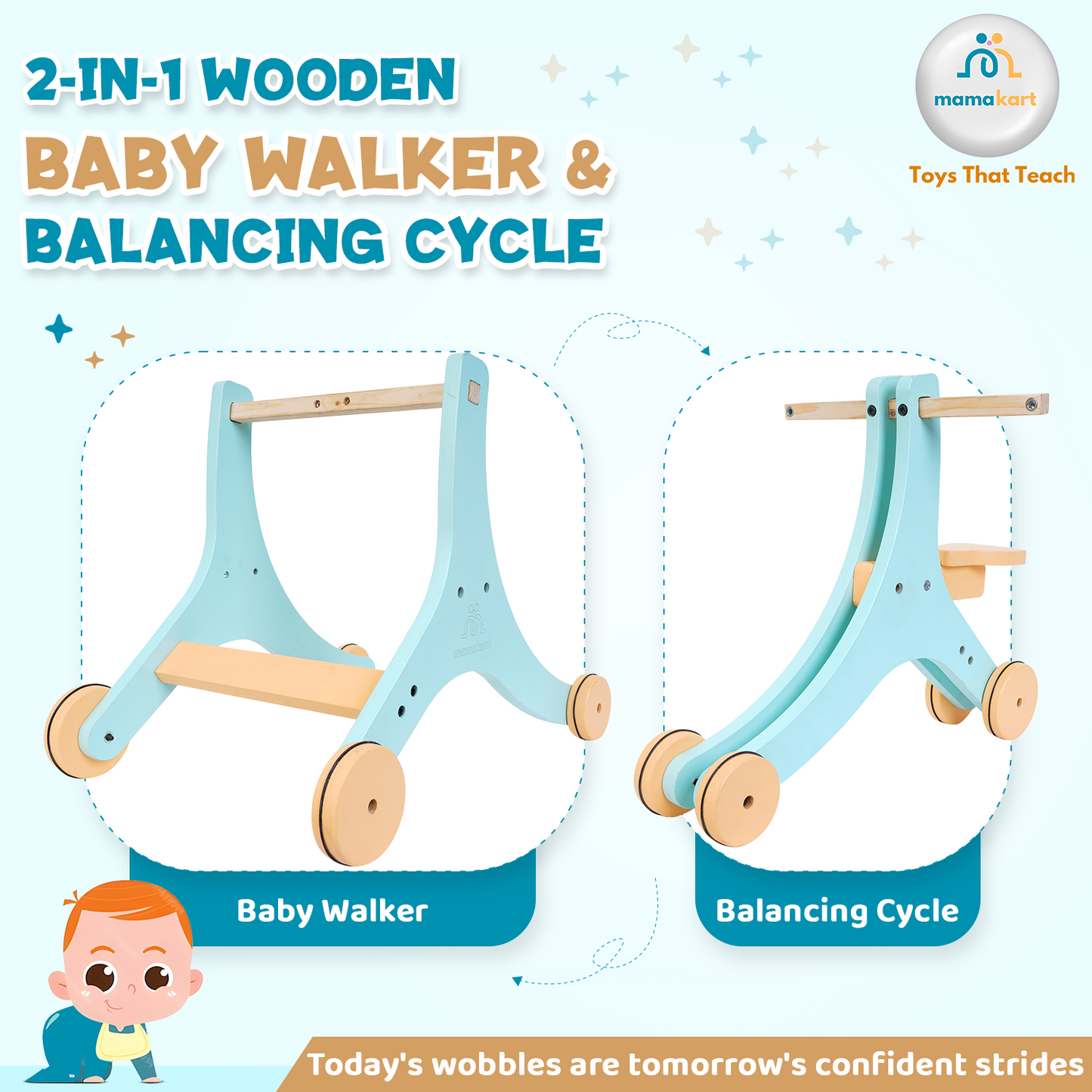 2-in-1 Wooden Baby Walker & Balance Cycle for Kids