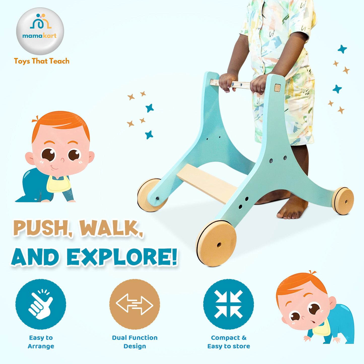 2-in-1 Wooden Baby Walker & Balance Cycle for Kids