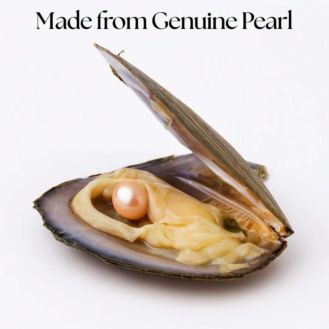Open shell with a pearl inside on a white background, text 'Made from Genuine Pearl'.