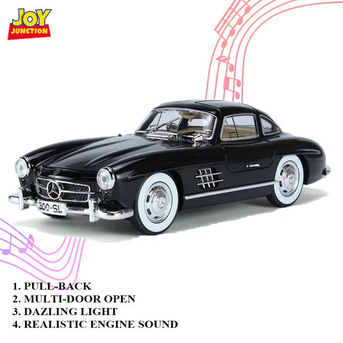 Mercediz-Benzz 300 SL Metal Toy Car – 1:32 Die-Cast Pull-Back Model with Lights, Sound & Openable Doors