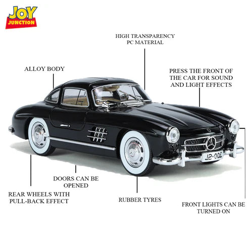 Mercediz-Benzz 300 SL Metal Toy Car – 1:32 Die-Cast Pull-Back Model with Lights, Sound & Openable Doors